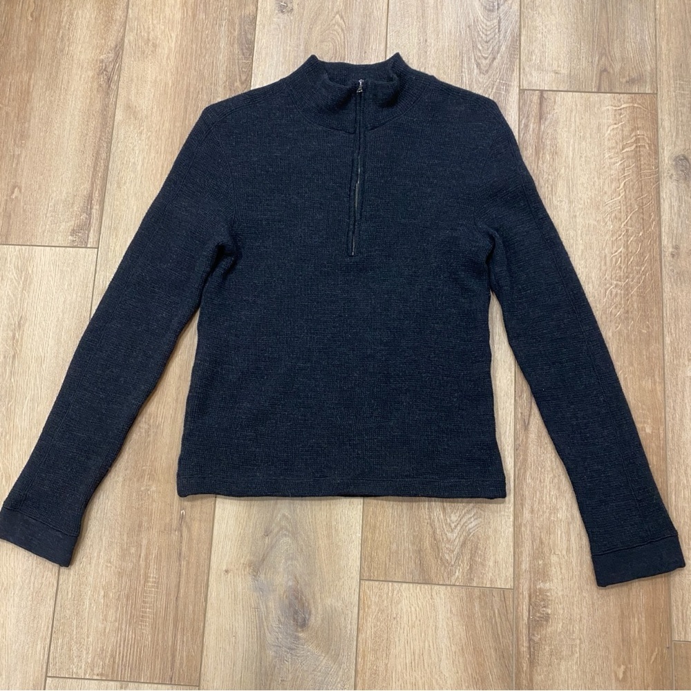 🌟RLX🌟 RALPH LAUREN 1/4 ZIP WAFFLE KNIT WOOL SWEATER CHARCOAL GREY SZ M
